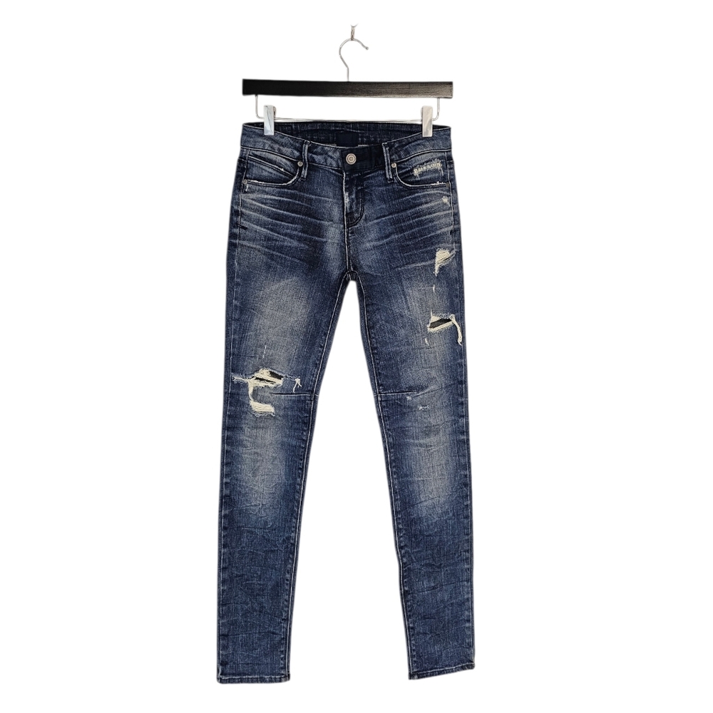 RtA‎ Midrise Skinny Ankle Distress Moto Y2K Blue Jeans 26 Preowned